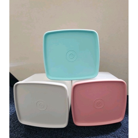 Tupperware Other - Vintage Tupperware Pastel Square Storage Containers Set of 3 Lids Made in USA